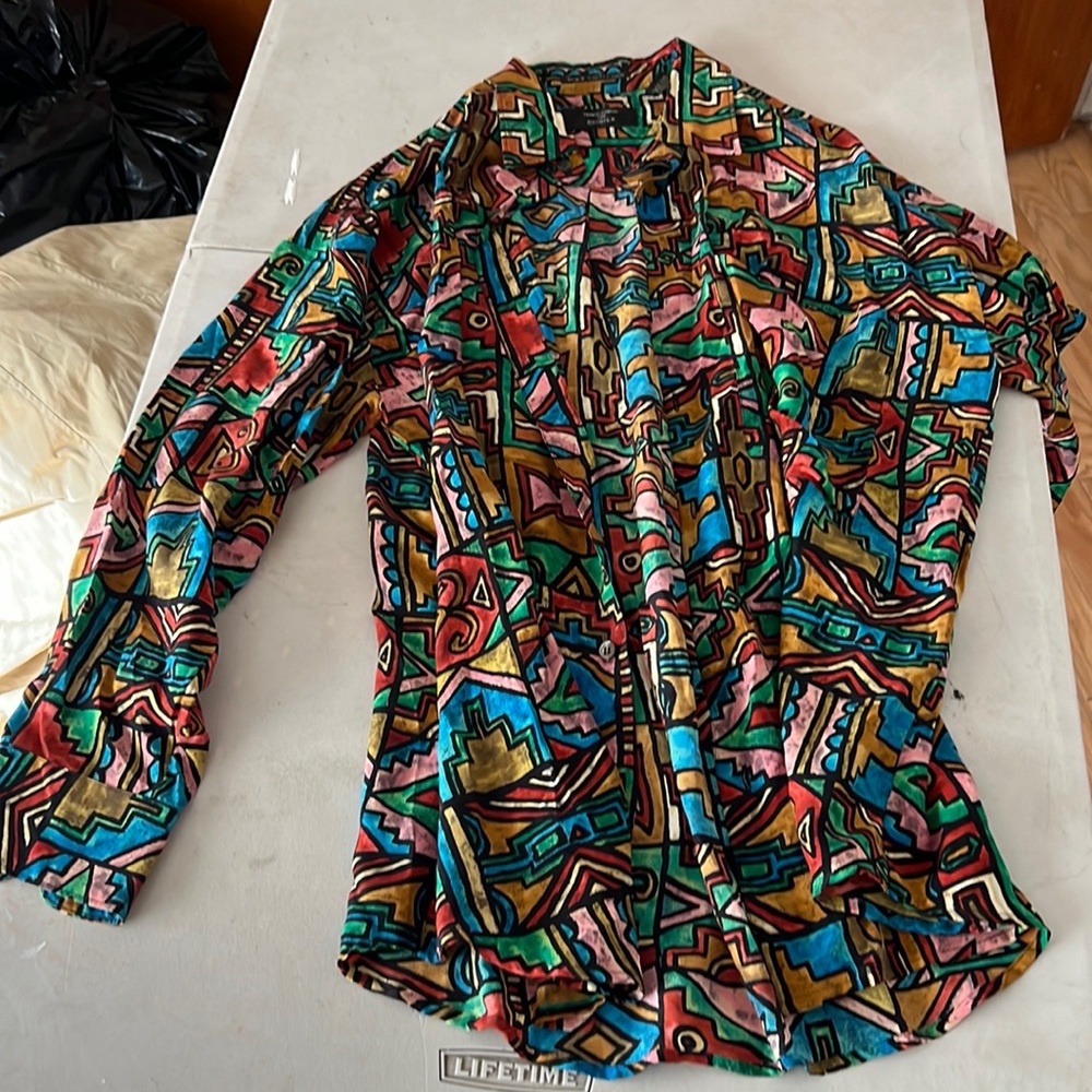 Vintage Timney Fowler for Go Silk Abstract Pattern Button Up Shirt Men’s M RARE